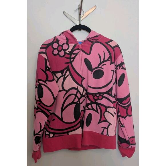VTG Disney Tokyo All Over Print Pink Minnie Daisy Full Zip Hoodie - Picture 1 of 10